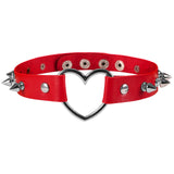 Gothic Red Pu Leather Choker Necklaces Heart Spike Rivet Neck Jewelry