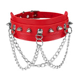Gothic Red Pu Leather Choker Necklaces Heart Spike Rivet Neck Jewelry