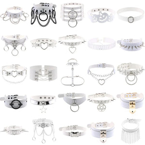 Punk Gothic Leather Choker Stainless Steel Chains Necklace Egirl Collar