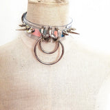 Women Punk Choker Necklace Transparent Leather Torques Metal Spike Bullet Buckle