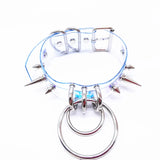 Women Punk Choker Necklace Transparent Leather Torques Metal Spike Bullet Buckle