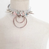Women Punk Choker Necklace Transparent Leather Torques Metal Spike Bullet Buckle