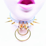 Women Punk Choker Necklace Transparent Leather Torques Metal Spike Bullet Buckle