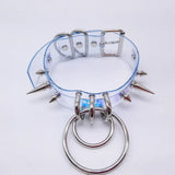 Women Punk Choker Necklace Transparent Leather Torques Metal Spike Bullet Buckle