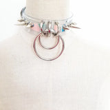 Women Punk Choker Necklace Transparent Leather Torques Metal Spike Bullet Buckle