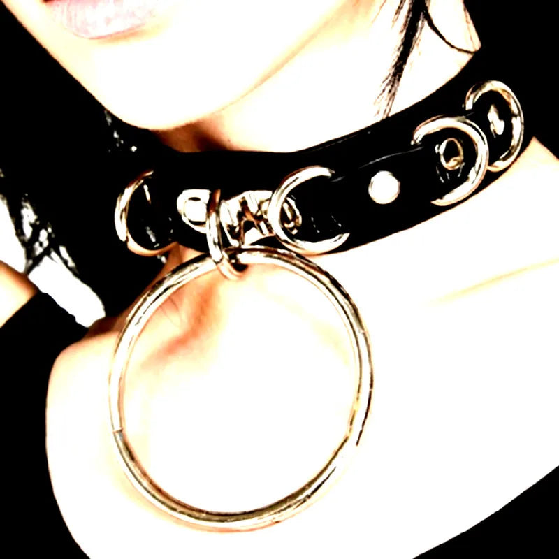 Women Punk Choker Necklace Leather Torques Metal Bullets Buckle Collar Neck
