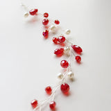 Red Rhinestone Pearl Hairband Bridal Hair Jewelry Wedding Head Ornament