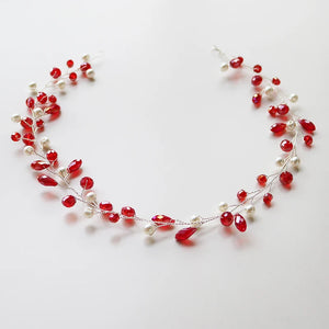 Red Rhinestone Pearl Hairband Bridal Hair Jewelry Wedding Head Ornament