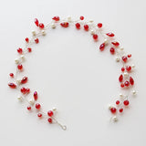 Red Rhinestone Pearl Hairband Bridal Hair Jewelry Wedding Head Ornament