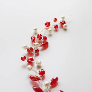 Red Rhinestone Pearl Hairband Bridal Hair Jewelry Wedding Head Ornament