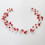 Red Rhinestone Pearl Hairband Bridal Hair Jewelry Wedding Head Ornament