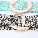 Women Resin Buckle Dress Belt Straw Elastic Waist Chain Weed Belly Necklace