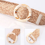 Women Resin Buckle Dress Belt Straw Elastic Waist Chain Weed Belly Necklace