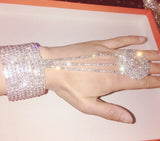 Crystal Rhinestone Slave Chain Cuff Bracelet Ring Wrap