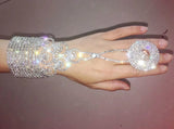 Crystal Rhinestone Slave Chain Cuff Bracelet Ring Wrap