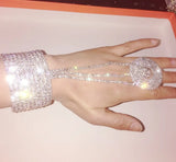 Crystal Rhinestone Slave Chain Cuff Bracelet Ring Wrap