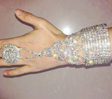 Crystal Rhinestone Slave Chain Cuff Bracelet Ring Wrap
