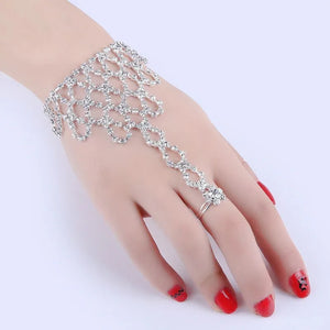 Rhinestone Bangles & Chain Link Ring Wristlet for Wedding Party