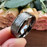 Tungsten Carbide Wedding Band Hammered Stepped Edges Brushed Comfort Fit