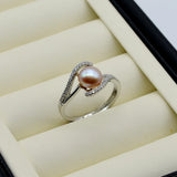 Freshwater Pearl Ring Cubic Zirconia Stone Silver Adjustable Size