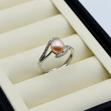 Freshwater Pearl Ring Cubic Zirconia Stone Silver Adjustable Size