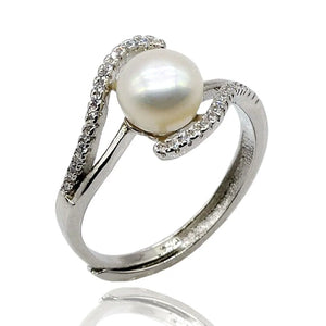 Freshwater Pearl Ring Cubic Zirconia Stone Silver Adjustable Size