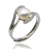 Freshwater Pearl Ring Cubic Zirconia Stone Silver Adjustable Size