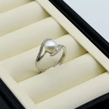 Freshwater Pearl Ring Cubic Zirconia Stone Silver Adjustable Size