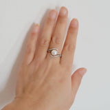 Freshwater Pearl Ring Cubic Zirconia Stone Silver Adjustable Size