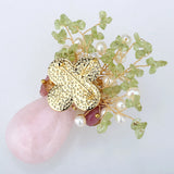 Rose Quartz Pearl Peridot Citrine Flower Vase Brooch Pendant