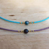 Women Round Stone Pendant Necklace Pink Purple Beads Choker