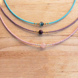 Women Round Stone Pendant Necklace Pink Purple Beads Choker