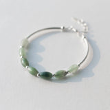 Women S925 Silver Natural Emerald Jade Green Stone Bracelet