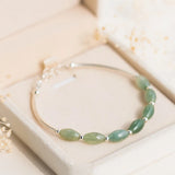Women S925 Silver Natural Emerald Jade Green Stone Bracelet