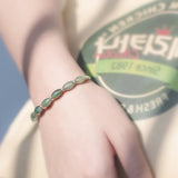 Women S925 Silver Natural Emerald Jade Green Stone Bracelet
