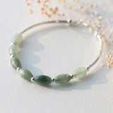 Women S925 Silver Natural Emerald Jade Green Stone Bracelet
