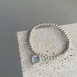 Heart Pendant Bracelet S925 Sterling Silver Beads Chain for Women