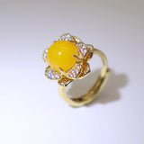S925 Silver Gold-plated Chalcedony Adjustable Dancing Rings
