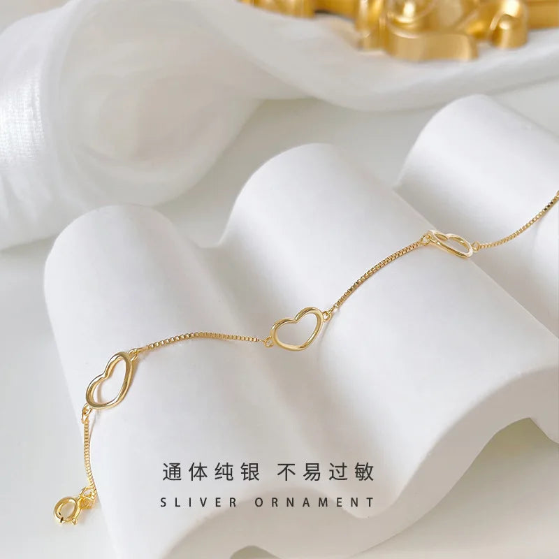 S925 Silver Heart Charm Bracelet Sweet Mori Jewelry