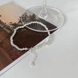 Women S925 Sterling Silver Small Stone Square Bead Bracelet
