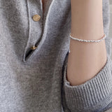 Women S925 Sterling Silver Small Stone Square Bead Bracelet