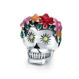 S925 Sterling Silver Enamel Flower Skull Bead for DIY Bracelet