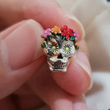 S925 Sterling Silver Enamel Flower Skull Bead for DIY Bracelet