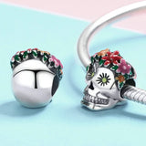 S925 Sterling Silver Enamel Flower Skull Bead for DIY Bracelet