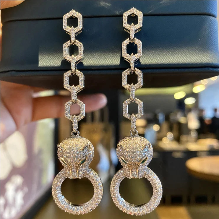 Leopard Long Earrings with Zircon for Women