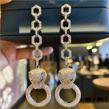 Leopard Long Earrings with Zircon for Women