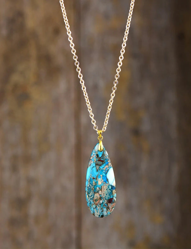 Turquoises Stone Pendant Choker Necklace Classic Women Jewelry