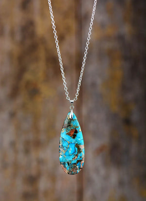 Turquoises Stone Pendant Choker Necklace Classic Women Jewelry