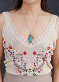 Turquoises Stone Pendant Choker Necklace Classic Women Jewelry