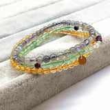 Women Set Bracelets 3pcs Citrine Labrandonite Moonstone Flurite